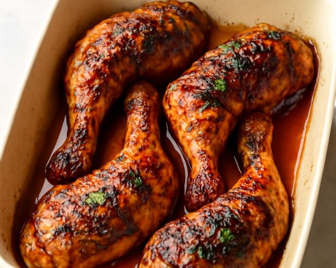 Chicken legs being baked in the oven