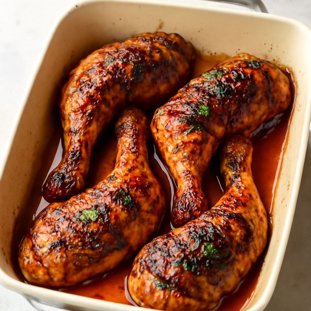 Chicken legs being baked in the oven