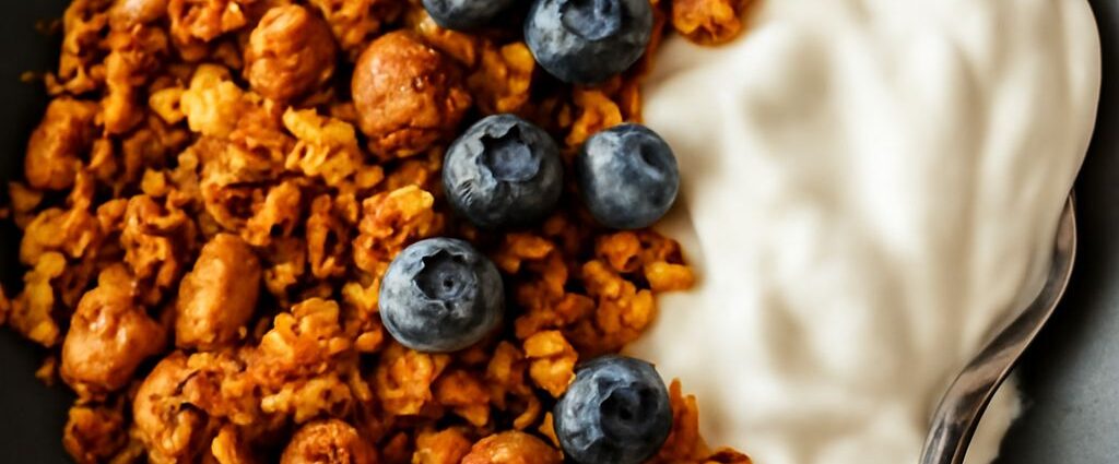 A bowl of homemade granola with nuts and dried fruits