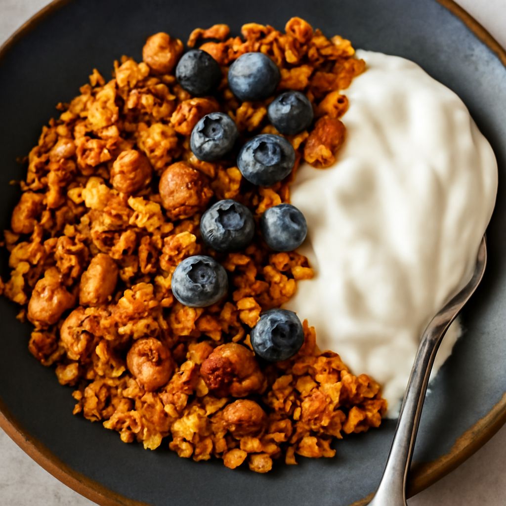 A bowl of homemade granola with nuts and dried fruits