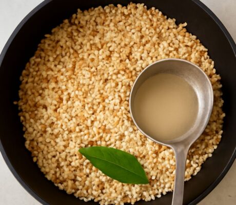 A bowl of creamy risotto with herbs and cheese